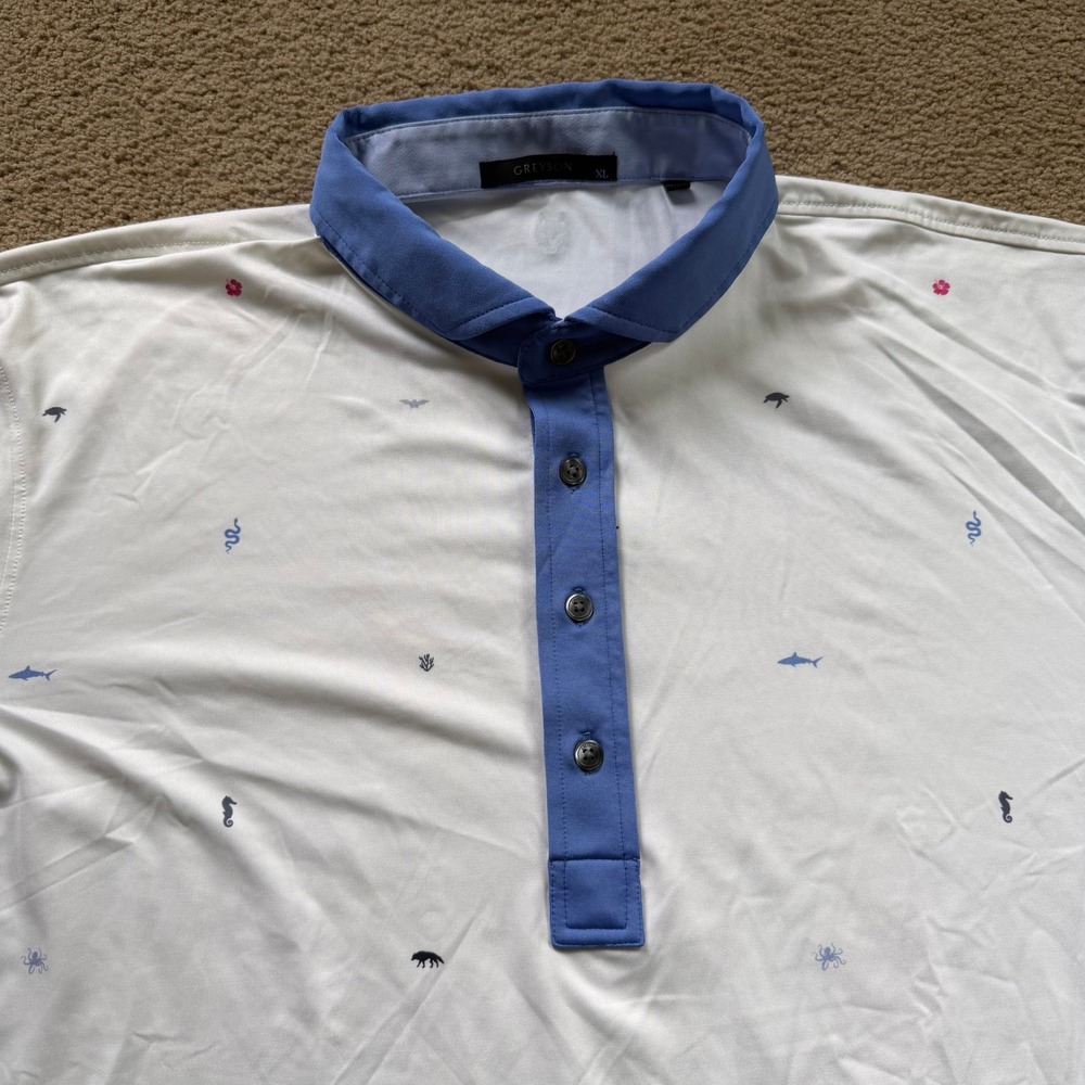 Greyson Spirit of Bermuda Polo Shirt Men's Extra Large White Animal AOP Golf